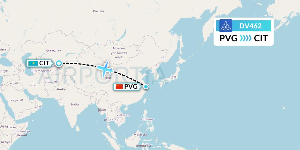 DV462 SCAT Flight Map: Shanghai to Shymkent