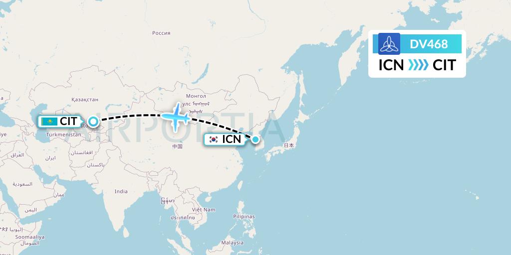 DV468 SCAT Flight Map: Seoul to Shymkent