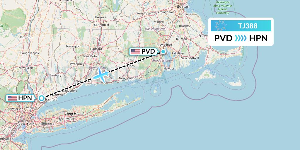 TJ388 Tradewind Aviation Flight Map: Providence to White Plains