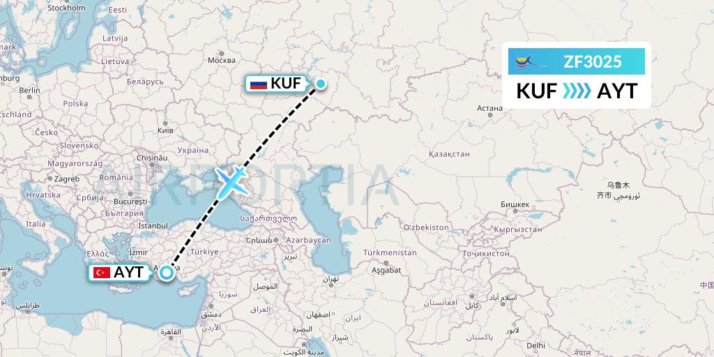 ZF3025 Azur Air Flight Map: Samara to Antalya