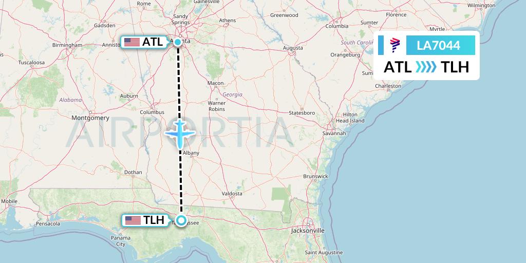 LA7044 LAN Airlines Flight Map: Atlanta to Tallahassee