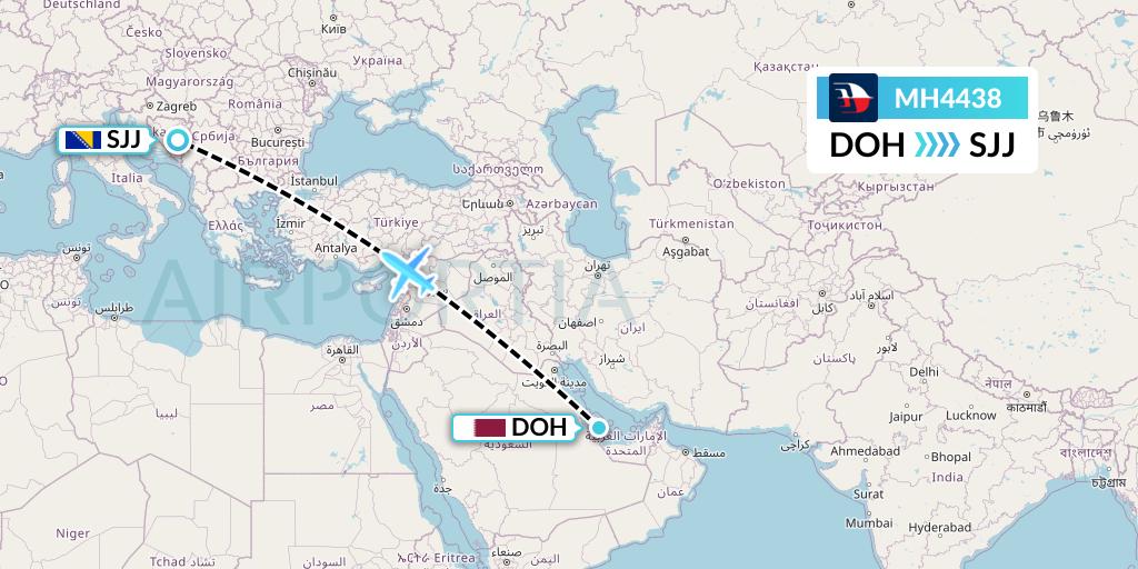 MH4438 Malaysia Airlines Flight Map: Doha to Sarajevo