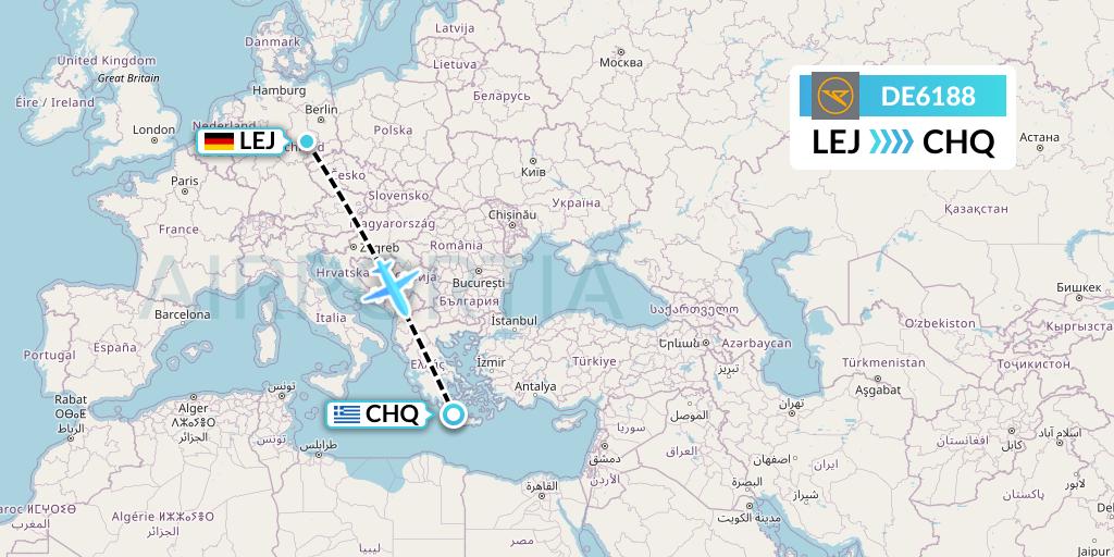 DE6188 Condor Flight Map: Leipzig to Chania
