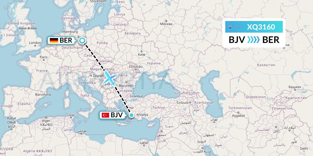 XQ3160 SunExpress Flight Map: Bodrum to Berlin