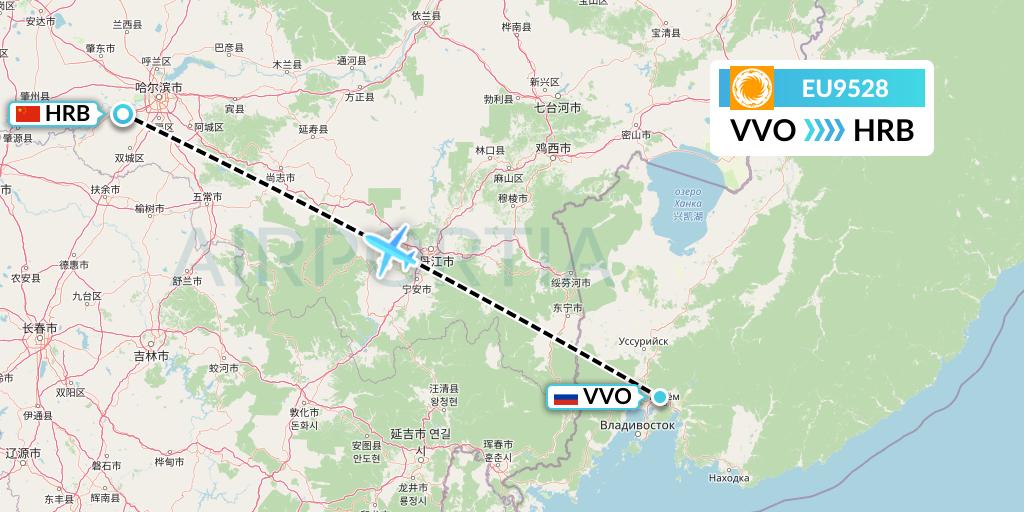 EU9528 Chengdu Airlines Flight Map: Vladivostok to Harbin