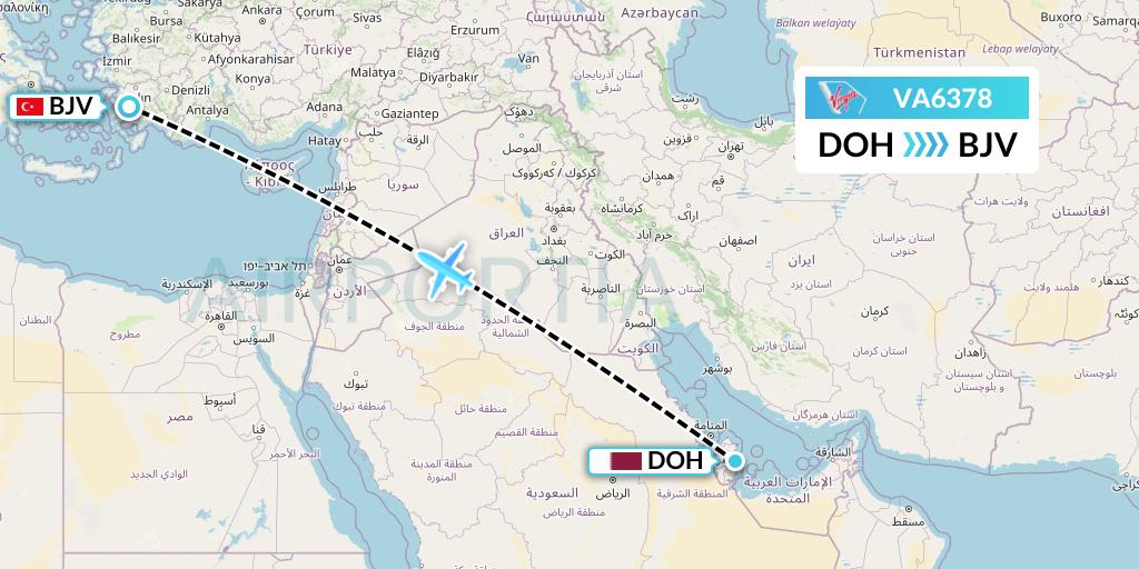 VA6378 Virgin Australia Flight Map: Doha to Bodrum