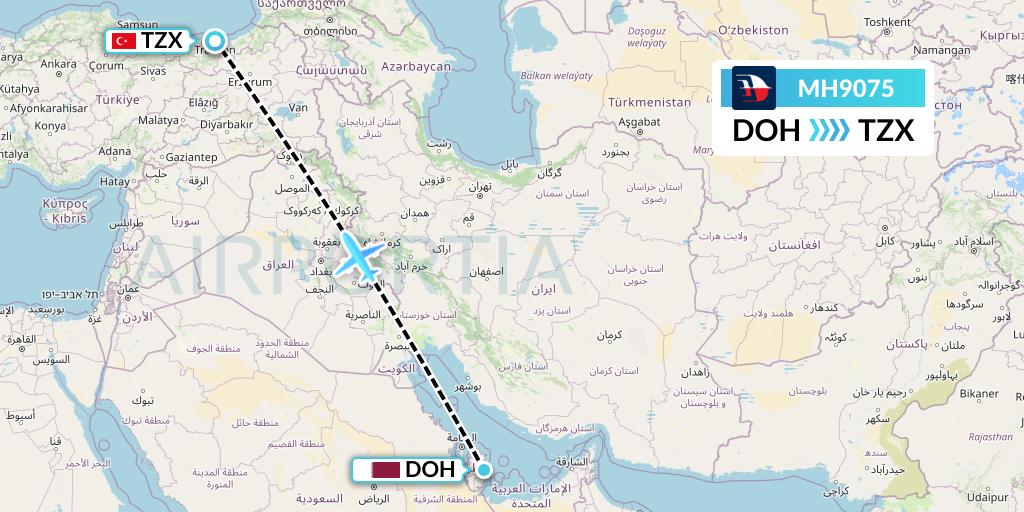 MH9075 Malaysia Airlines Flight Map: Doha to Trabzon