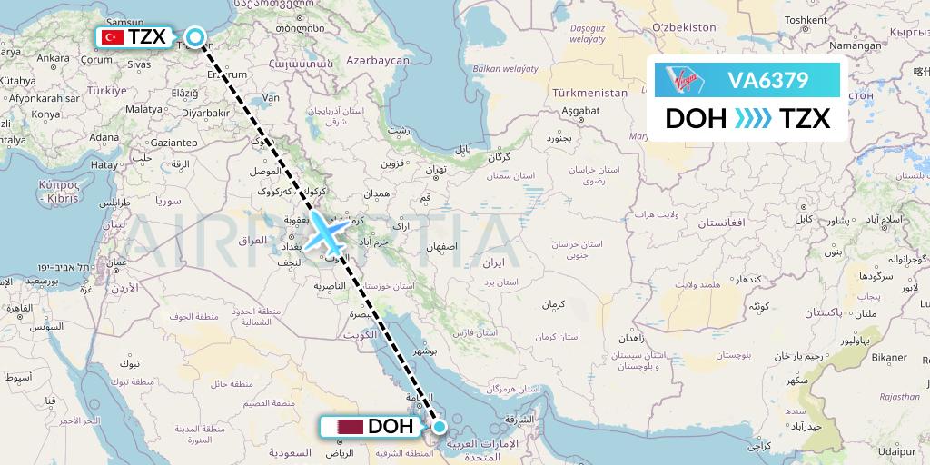 VA6379 Virgin Australia Flight Map: Doha to Trabzon