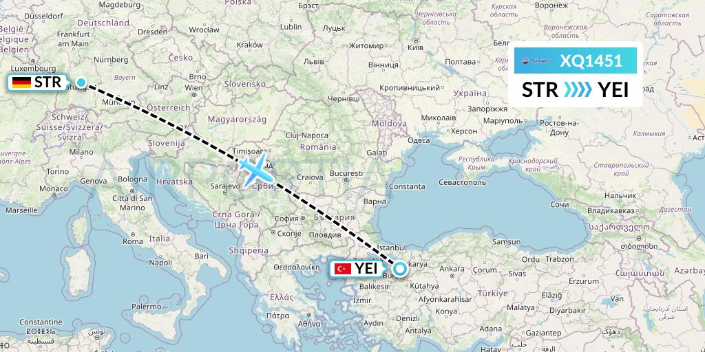 XQ1451 SunExpress Flight Map: Stuttgart to Bursa