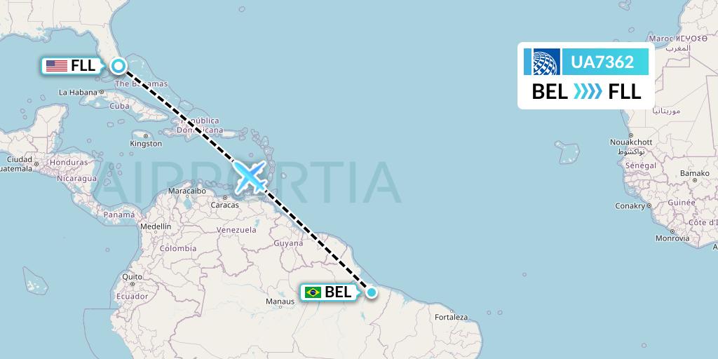 UA7362 United Airlines Flight Map: Belem to Fort Lauderdale