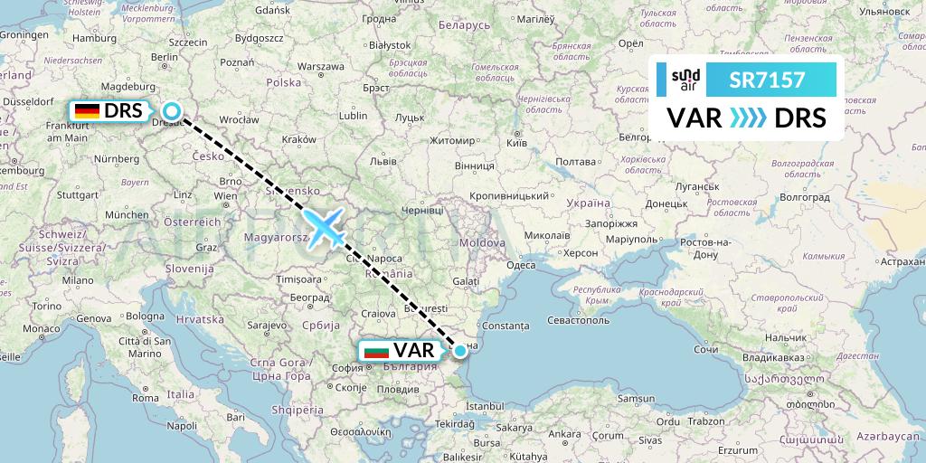 SR7157 SundAir Flight Map: Varna to Dresden