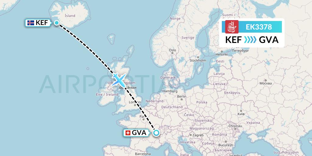 EK3378 Emirates Flight Map: Reykjavik to Geneva