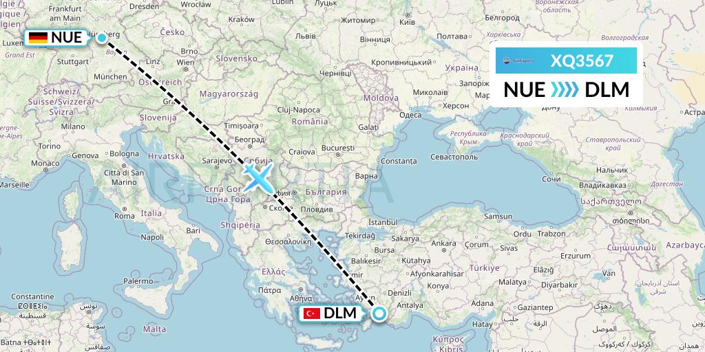 XQ3567 SunExpress Flight Map: Nurnberg to Dalaman