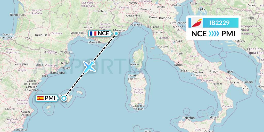 IB2229 Iberia Flight Map: Nice to Palma de Mallorca