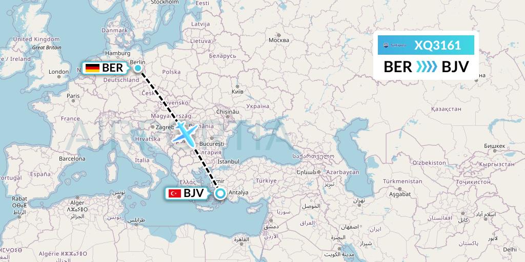 XQ3161 SunExpress Flight Map: Berlin to Bodrum