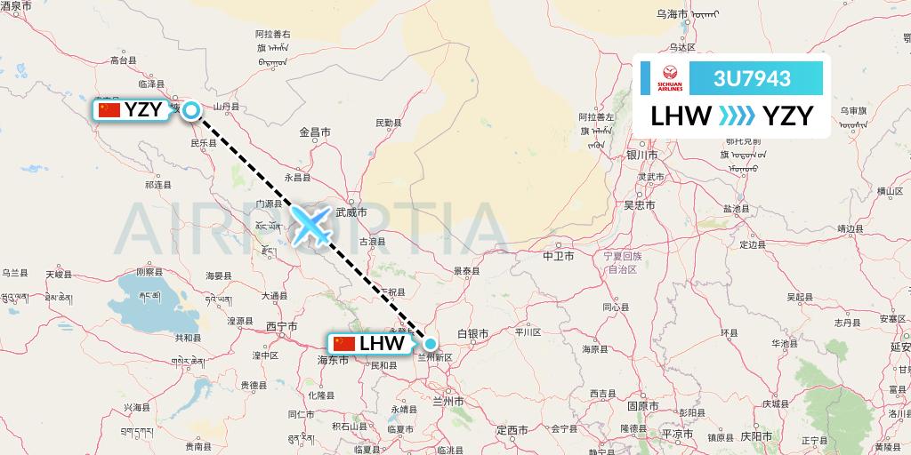 3U7943 Sichuan Airlines Flight Map: Lanzhou to Zhangye