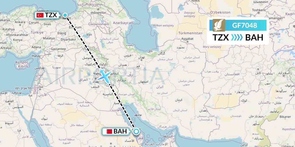 GF7048 Gulf Air Flight Map: Trabzon to Bahrain