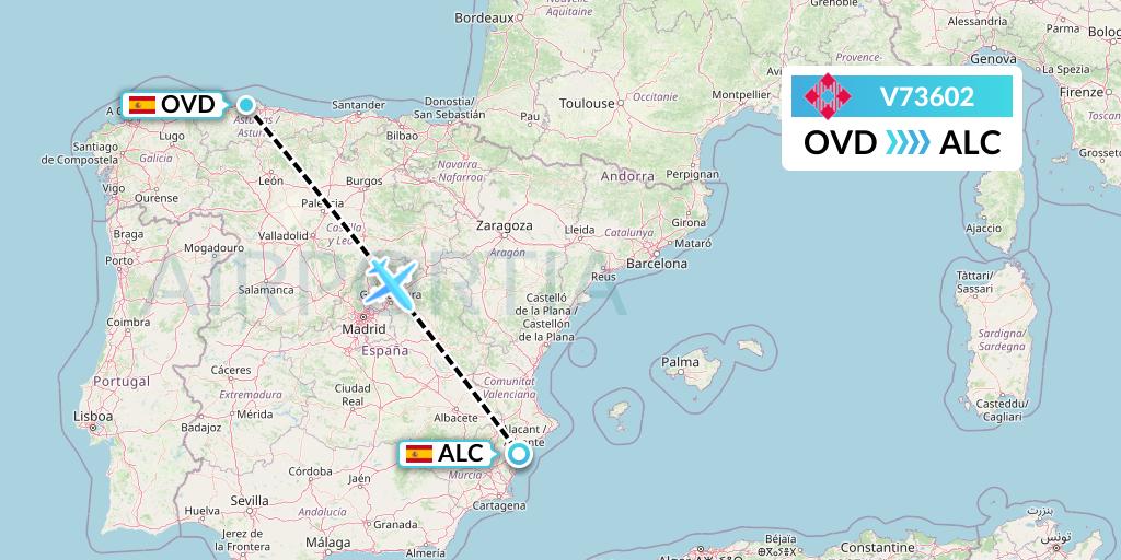 V73602 Volotea Flight Map: Asturias to Alicante