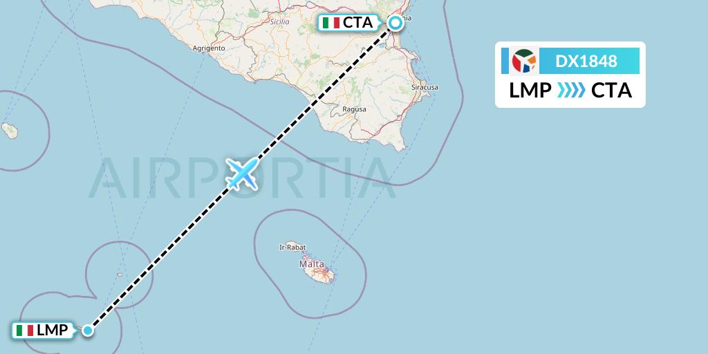DX1848 Danish Air Transport Flight Map: Lampedusa to Catania