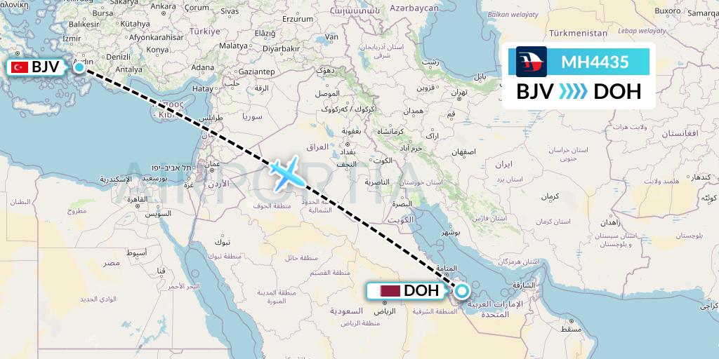 MH4435 Malaysia Airlines Flight Map: Bodrum to Doha