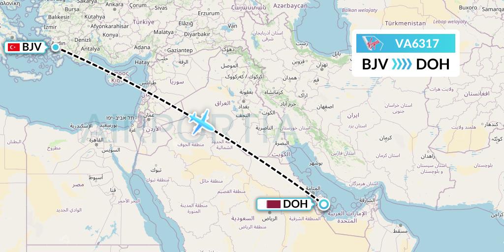 VA6317 Virgin Australia Flight Map: Bodrum to Doha