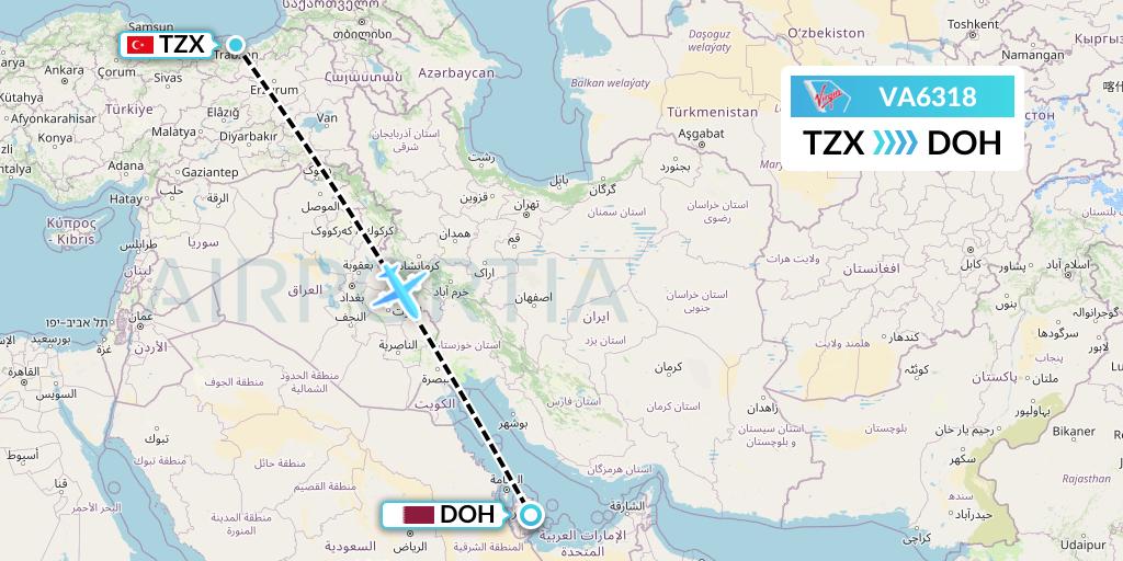 VA6318 Virgin Australia Flight Map: Trabzon to Doha
