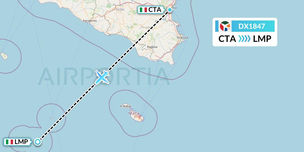 DX1847 Danish Air Transport Flight Map: Catania to Lampedusa