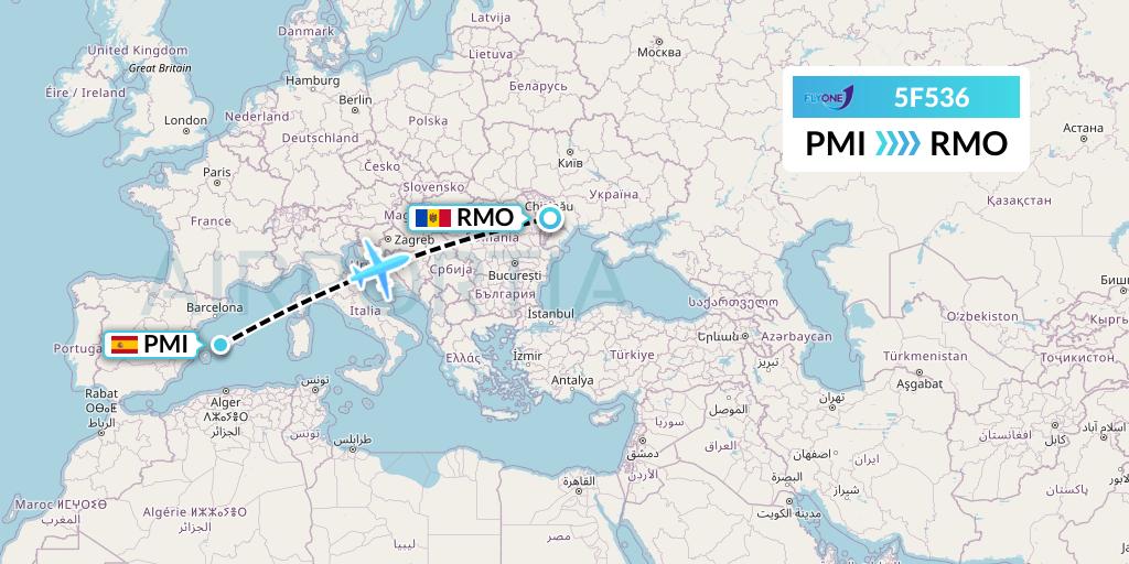 5F536 Fly One Flight Map: Palma de Mallorca to Chisinau