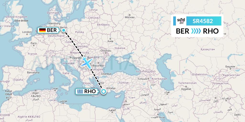 SR4582 SundAir Flight Map: Berlin to Rhodes