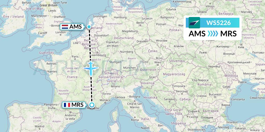 WS5226 WestJet Flight Map: Amsterdam to Marseille