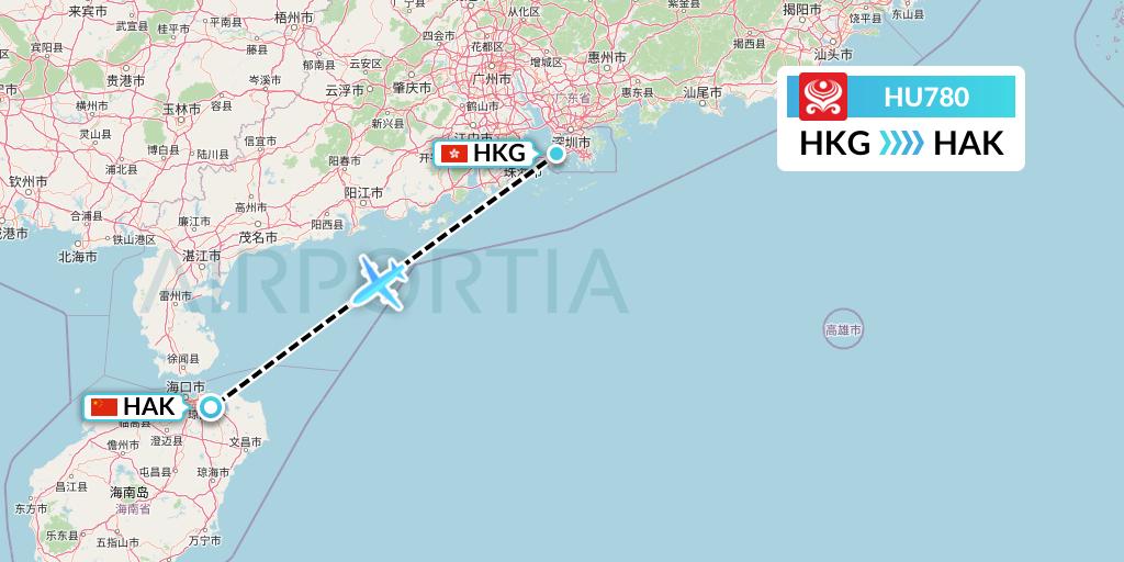 HU780 Hainan Airlines Flight Map: Hong Kong to Haikou