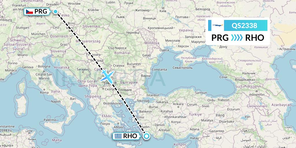 QS2338 Smartwings Flight Map: Prague to Rhodes