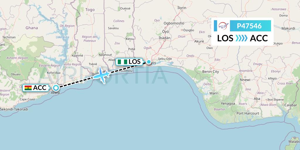 P47546 Air Peace Flight Map: Lagos to Accra