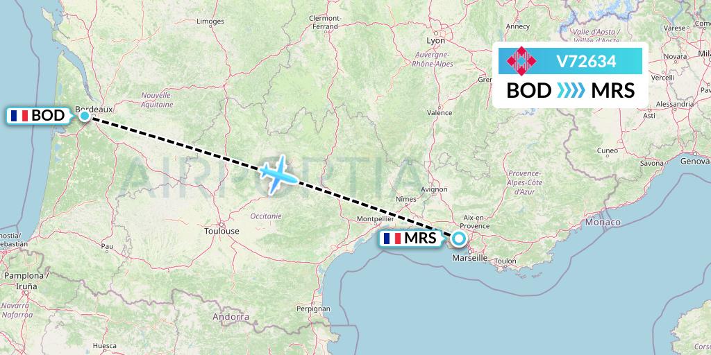 V72634 Volotea Flight Map: Bordeaux to Marseille
