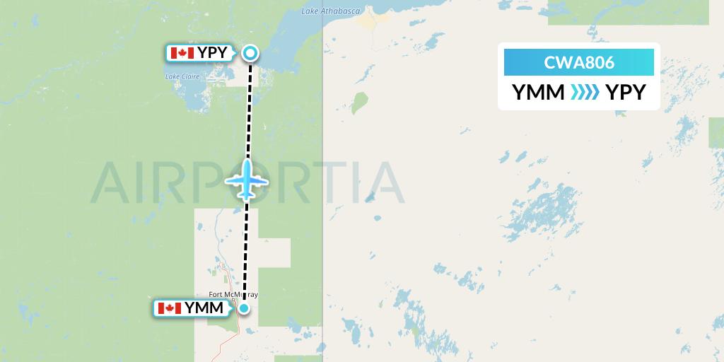 CWA806 Can West Corporate Air Charters Ltd. Flight Map: Fort McMurray to Fort Chipewyan