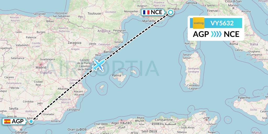 VY5632 Vueling Flight Map: Malaga to Nice