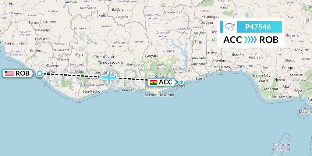 P47546 Air Peace Flight Map: Accra to Monrovia