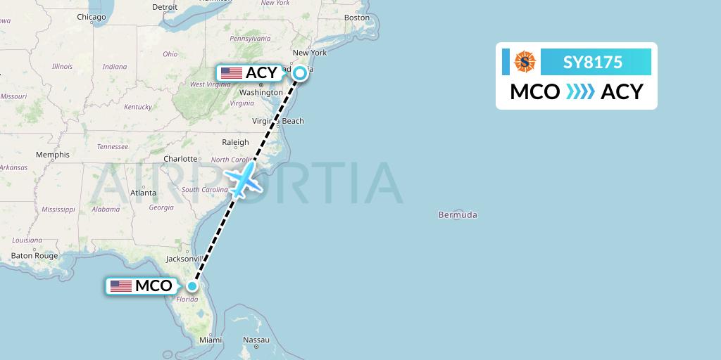 SY8175 Sun Country Airlines Flight Map: Orlando to Atlantic City