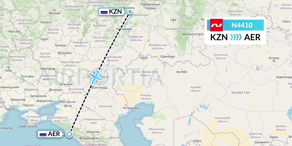 N4410 Nordwind Airlines Flight Map: Kazan to Sochi