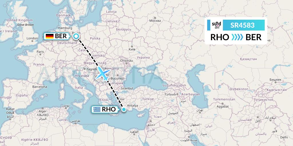 SR4583 SundAir Flight Map: Rhodes to Berlin