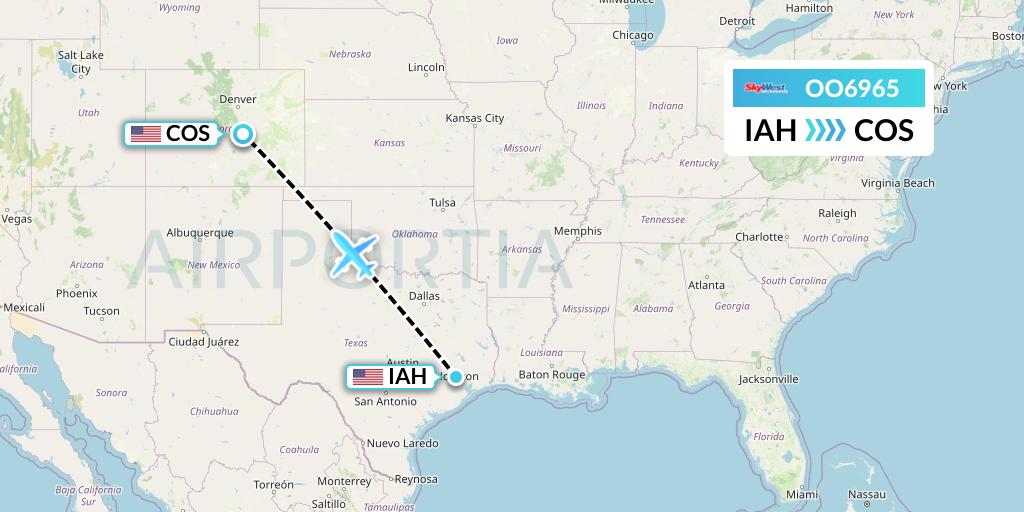 OO6965 SkyWest Airlines Flight Map: Houston to Colorado Springs