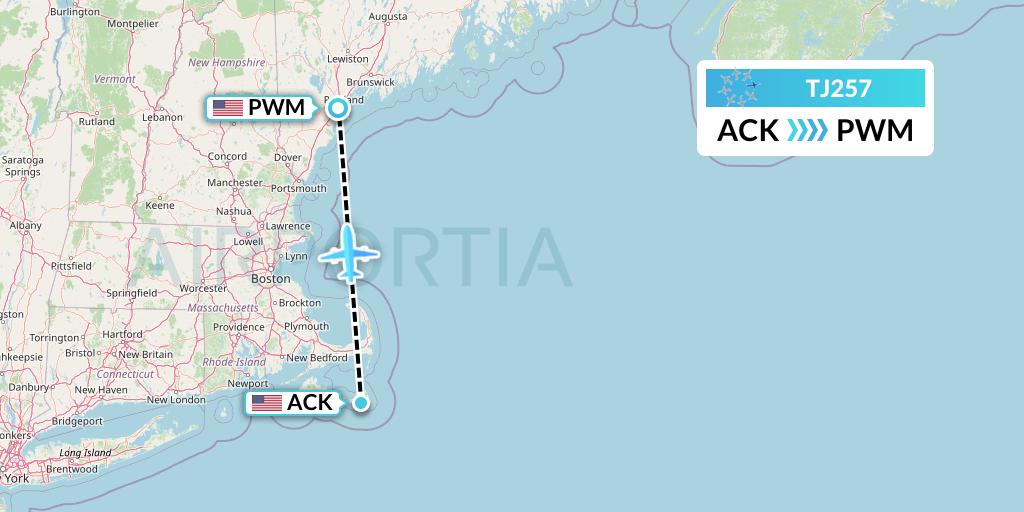 TJ257 Tradewind Aviation Flight Map: Nantucket to Portland