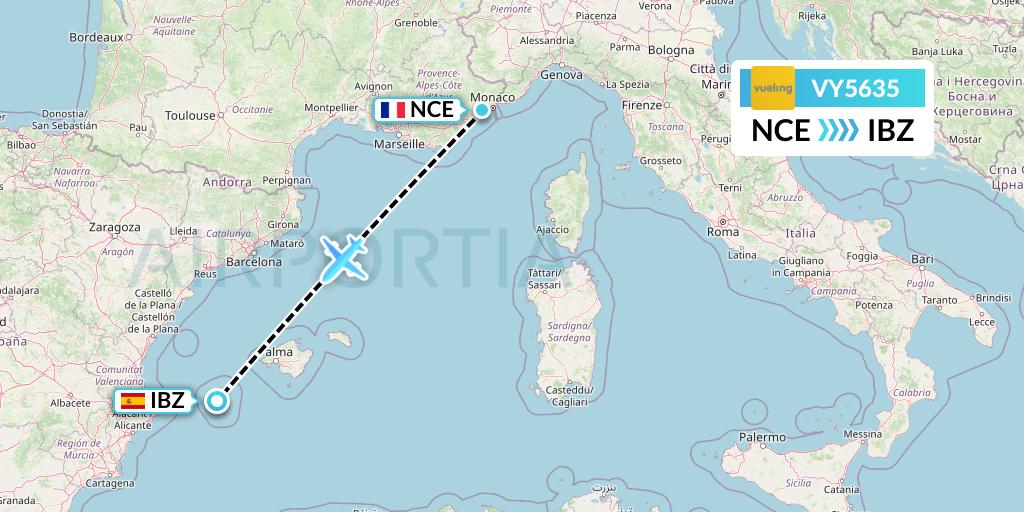 VY5635 Vueling Flight Map: Nice to Ibiza
