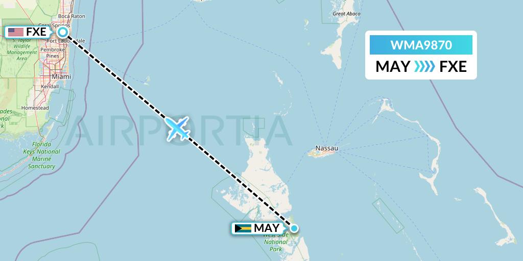 WMA9870 Watermakers Air Flight Map: Mangrove Cay to Fort Lauderdale