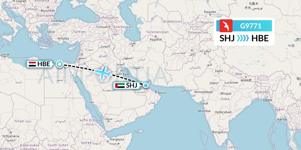 G9771 Air Arabia Flight Map: Sharjah to Alexandria