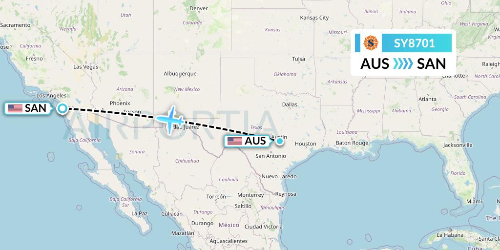 SY8701 Sun Country Airlines Flight Map: Austin to San Diego