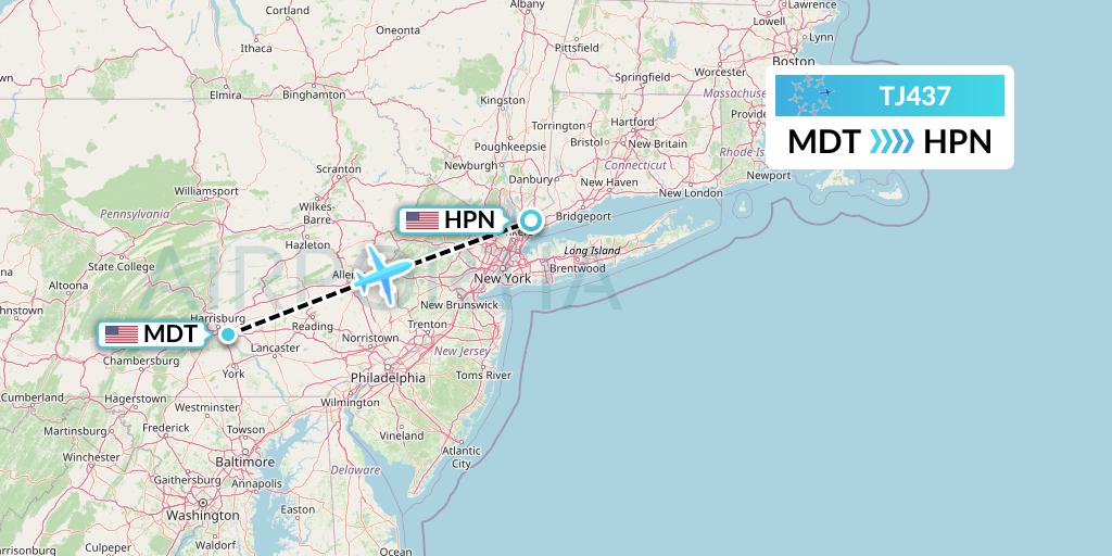 TJ437 Tradewind Aviation Flight Map: Harrisburg to White Plains