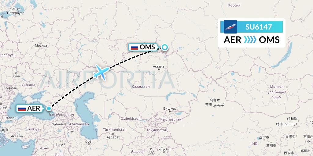 SU6147 Aeroflot Flight Map: Sochi to Omsk