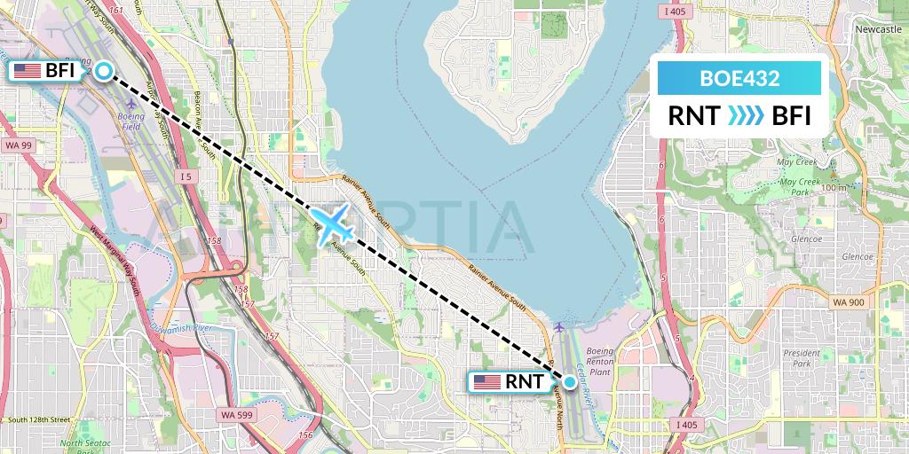 BOE432 Boeing Flight Map: Renton to Seattle