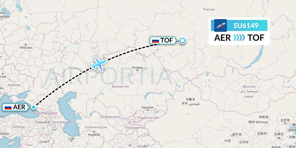 SU6149 Aeroflot Flight Map: Sochi to Tomsk